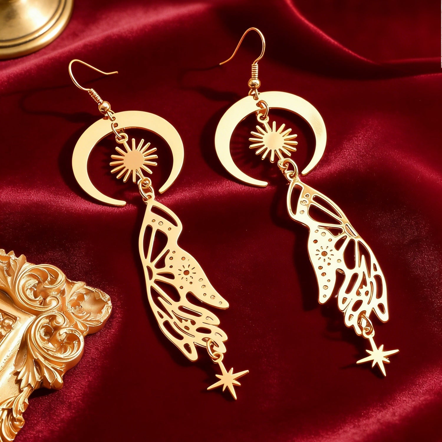 Bohemian Sun Moon Star Wing Tassel Earrings Necklace Bracelet Set