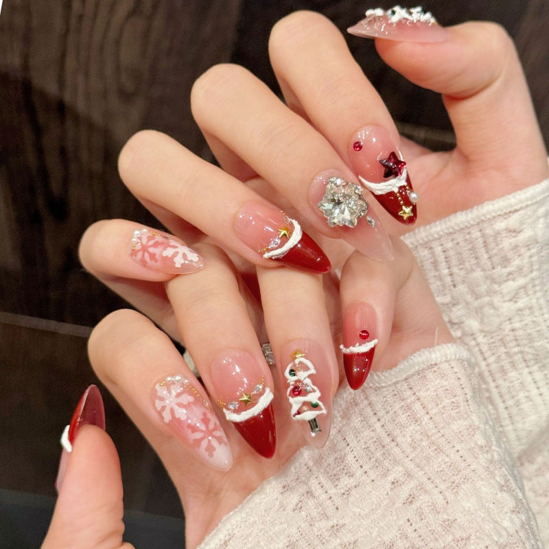 Red Velvet Snowflake Christmas Blush French Christmas Atmosphere Nail Art Handmade Nail Wear