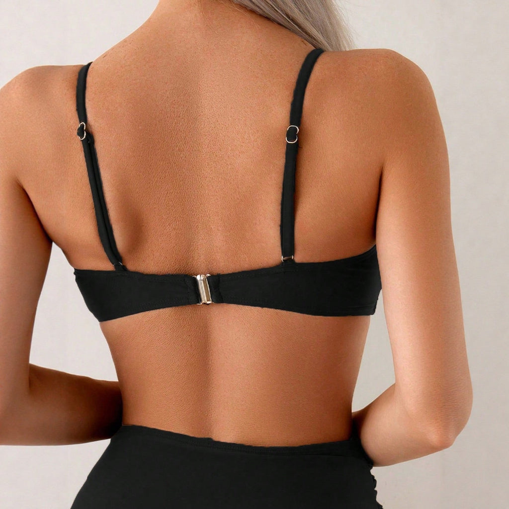 Women's Sexy Solid Color Sling Bandeau Bikini Beach Vacation Swimsuit