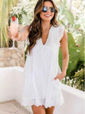 Lace jacquard hollowed V-neck dress