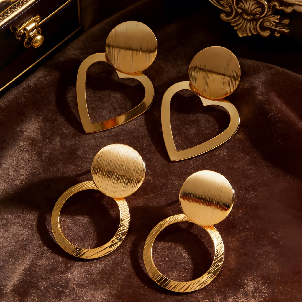 Creative Circle Heart Geometric Pendant Necklace & Earrings Elegant Jewelry Set