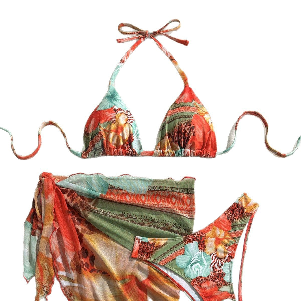 Women's Bikini Swimsuit with Floral Print and Tie Straps