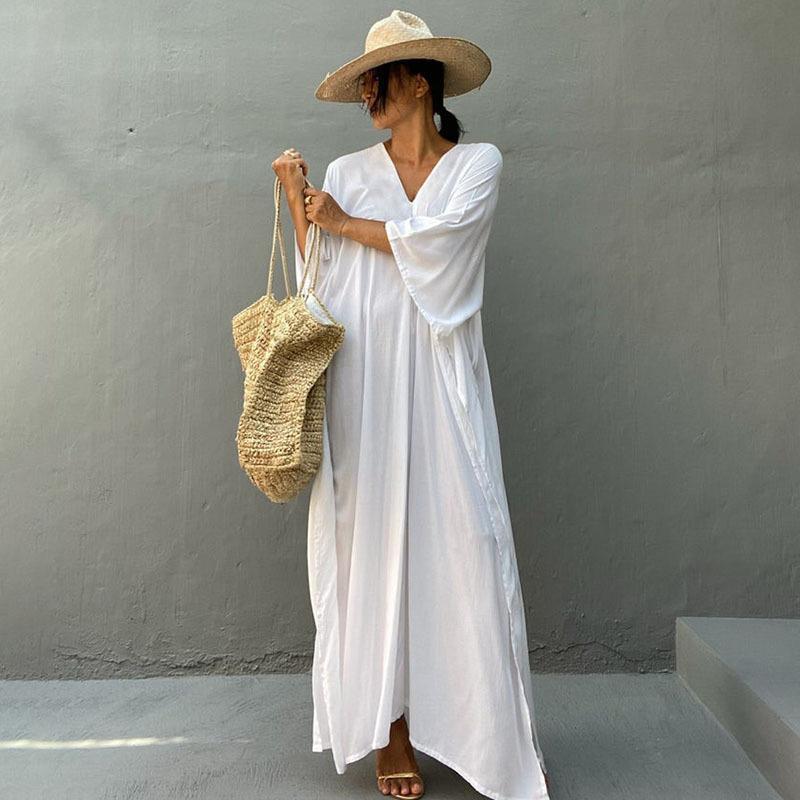 Solid Color Beach Maxi Robe ¨C Loose Bikini Cover-Up Dress, Vacation Swimsuit Long Kimono