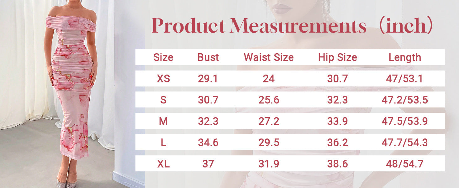 Women's Sexy Slit Bodycon Body-Hugging Printed Dress Pleated Maxi Skirt