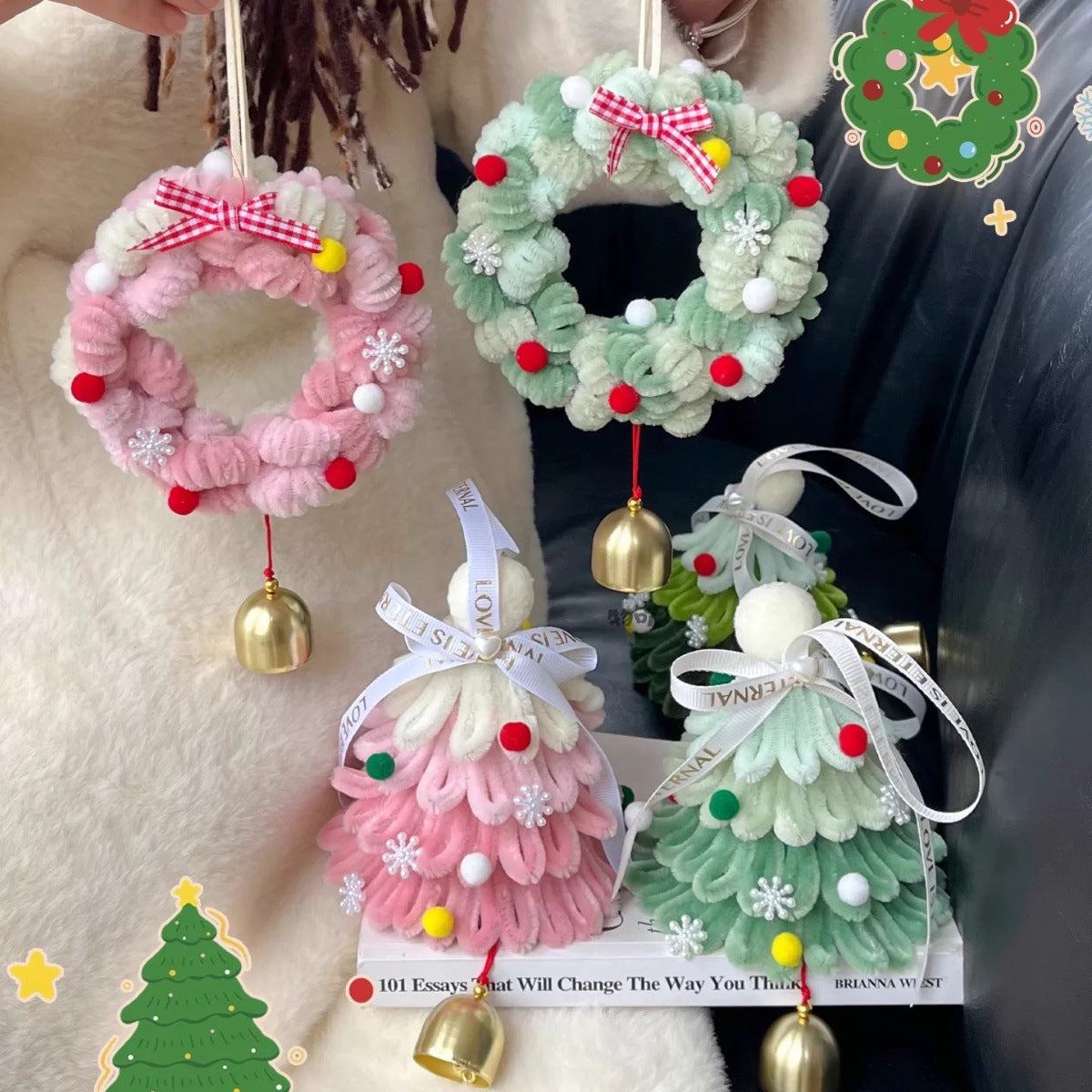 Christmas tree twist stick DIY handmade wind chime car hanging door hanging decoration pendant shopping mall activities