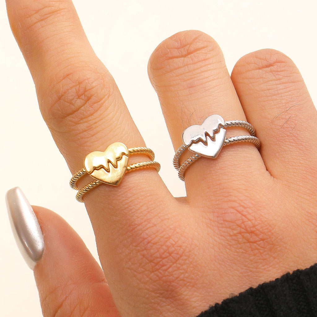 Niche Couple Matching Rings Fashion 14K Gold Plated Copper Heart Band for Women
