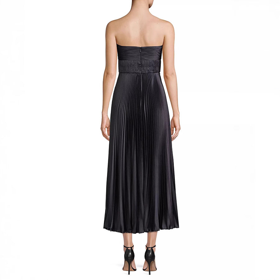 Satin Pleated Tube Dress