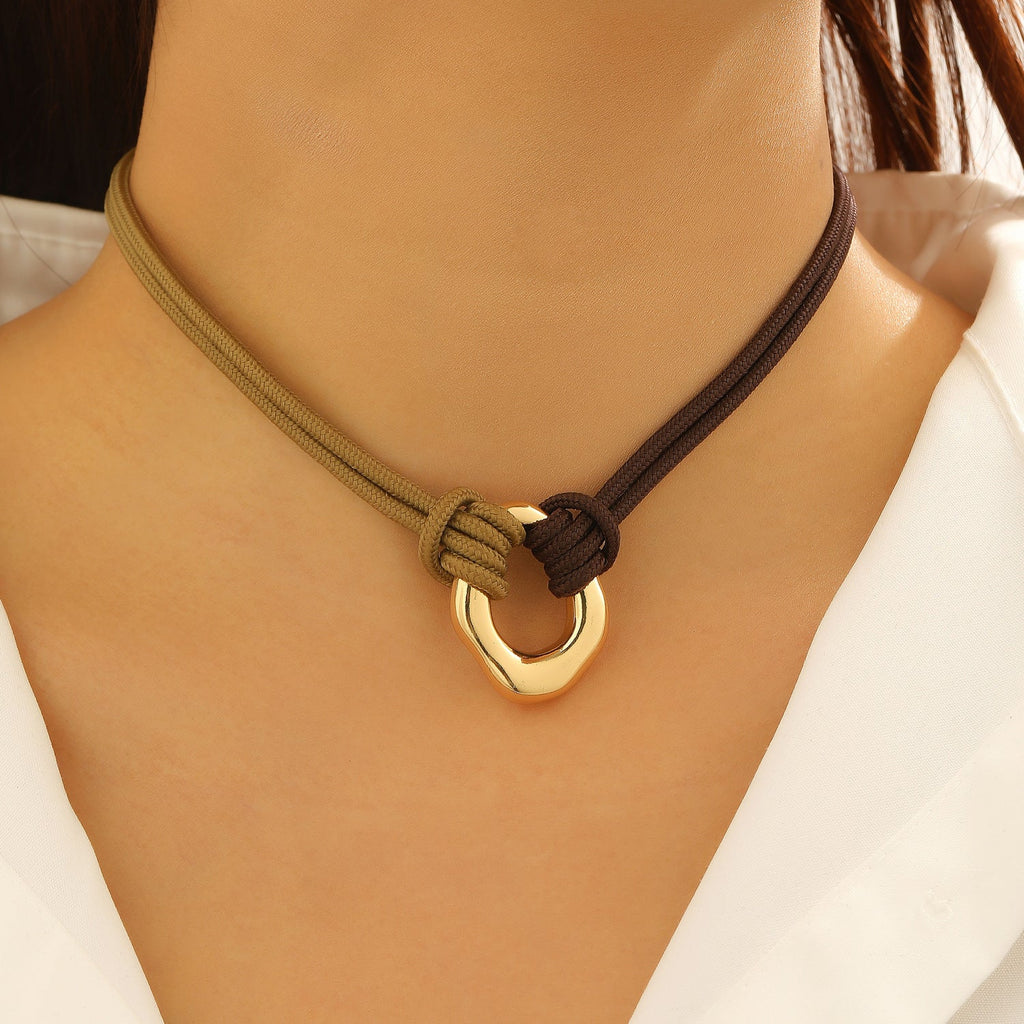 Vintage Round Rope Handmade Knot Choker Geometric Pendant