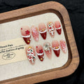 Red Velvet Snowflake Christmas Blush French Nail Art Handmade Nail Art