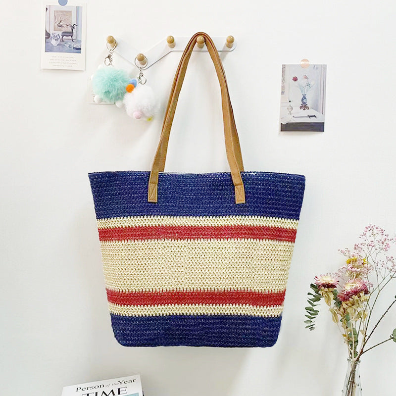Women’s Straw Woven Shoulder Bag – Paper Rope Tote, Large Beach Shopping Mama Bag