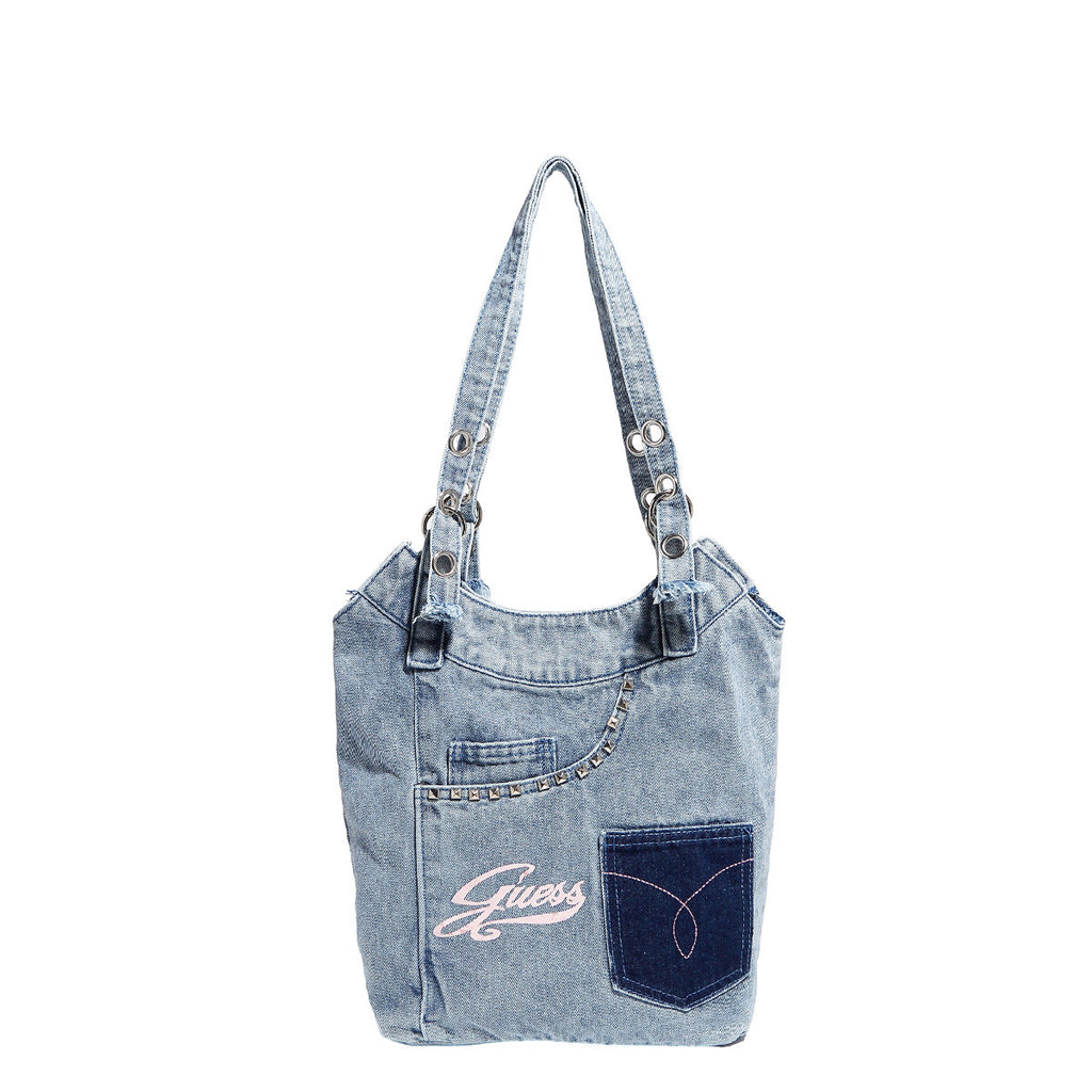 Washed denim shoulder bag, Spice girl sweet cool retro hobo bag, fashionable splicing shoulder bag, versatile hobo women's bag