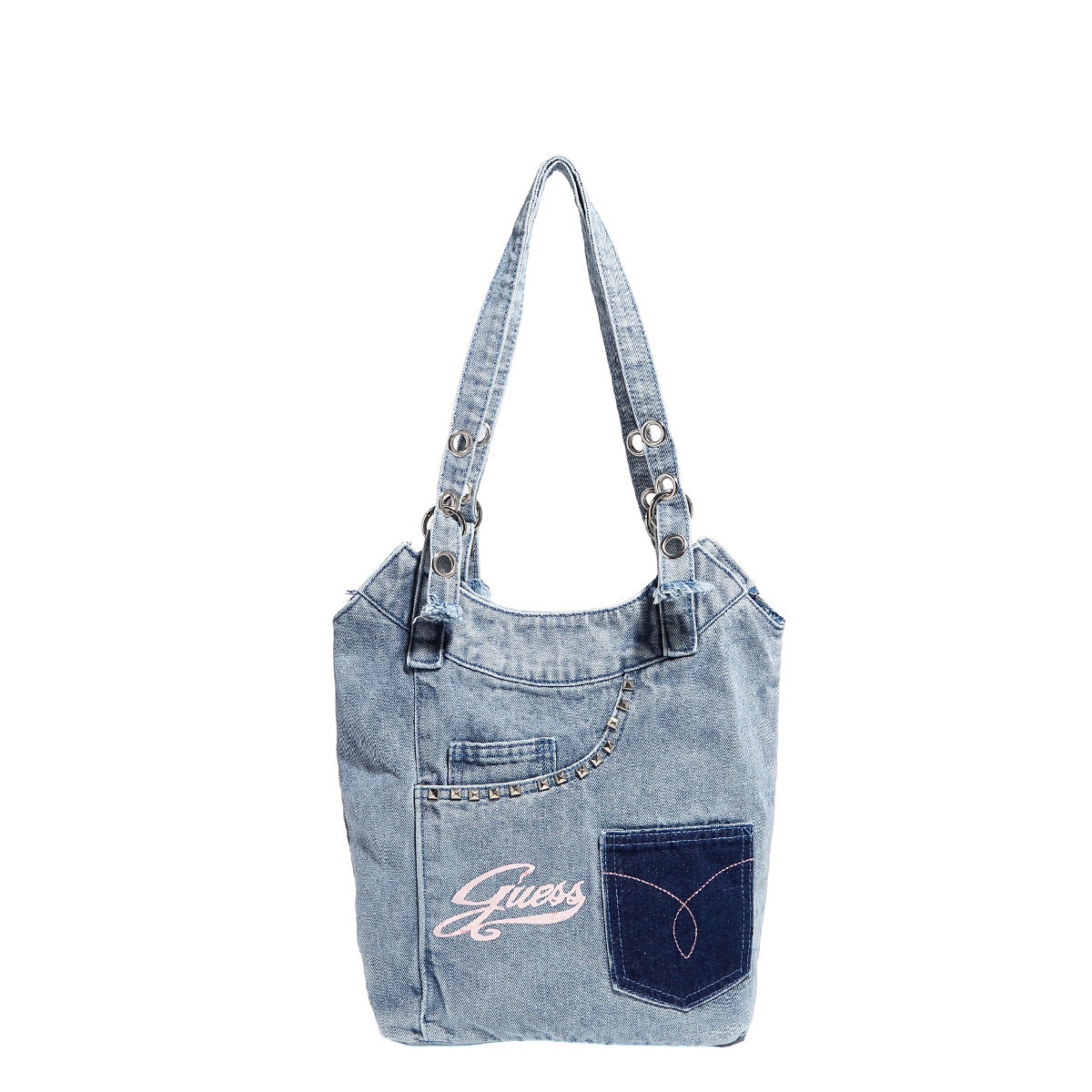 Washed denim shoulder bag, Spice girl sweet cool retro hobo bag, fashionable splicing shoulder bag, versatile hobo women's bag