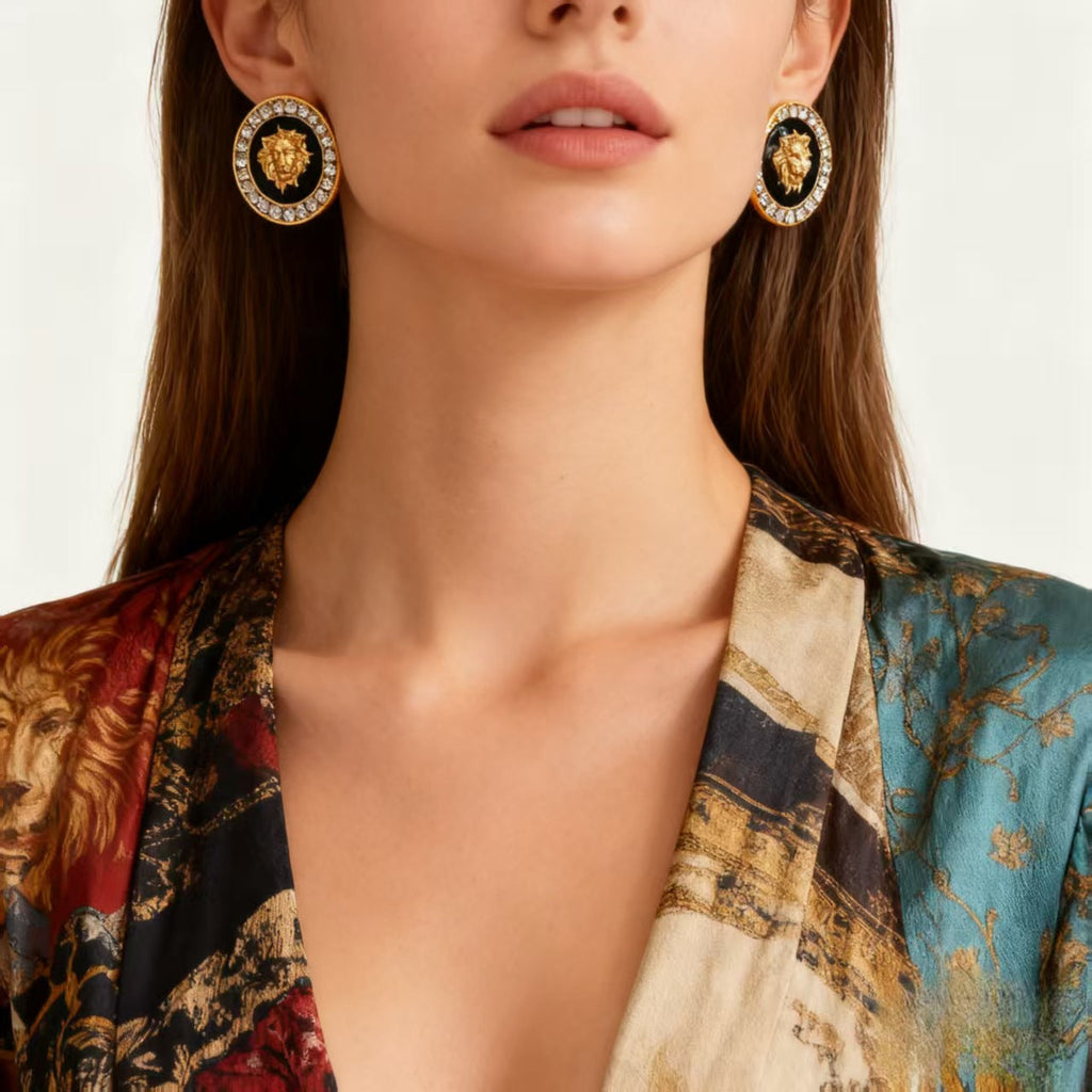 Trendy Lion Head Studs Necklace Ring Set for Women Daily & Party