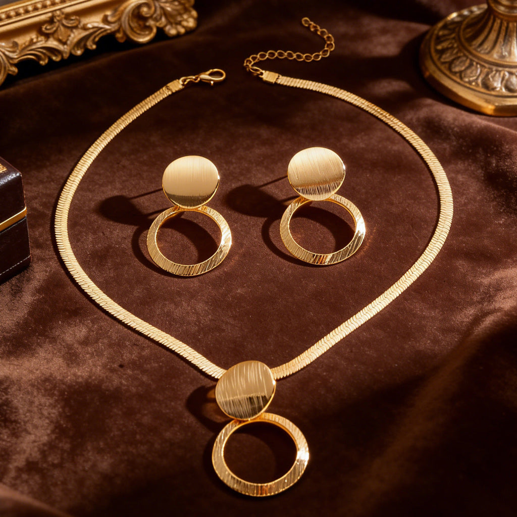 Creative Circle Heart Geometric Pendant Necklace & Earrings Elegant Jewelry Set