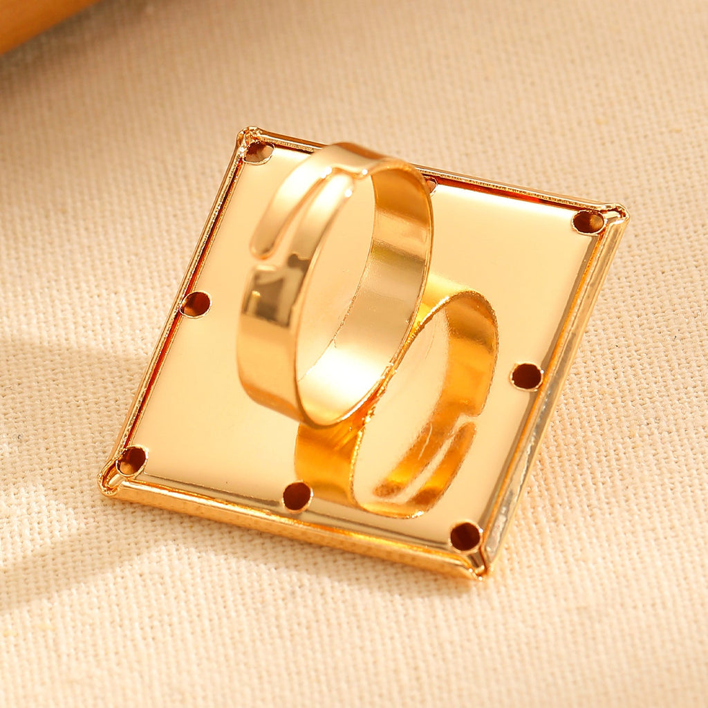 Fashion Exaggerated 3D Geometric Square Ring Creative Elegant High-End Index Finger Ring