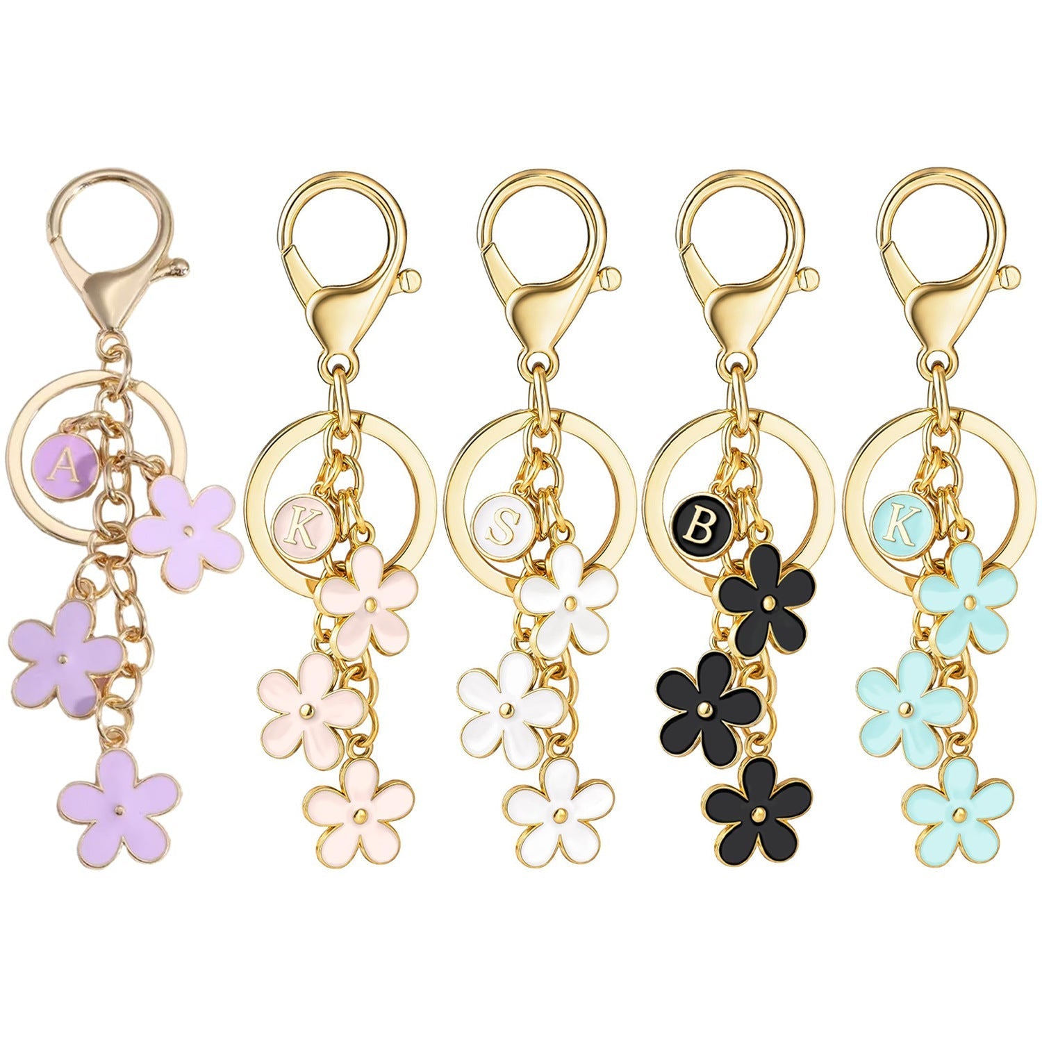 Initial Keychain White/Pink Flower Charms for Key Cute Letter Keyring Bag Charm 26 Letter Cherry Blossom Daisy Keychain