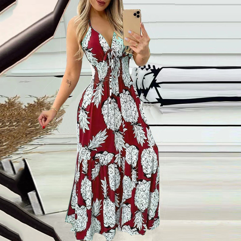 Summer Bustier Spaghetti Strap High Waist Printed Maxi Dress Sexy Women's Dress