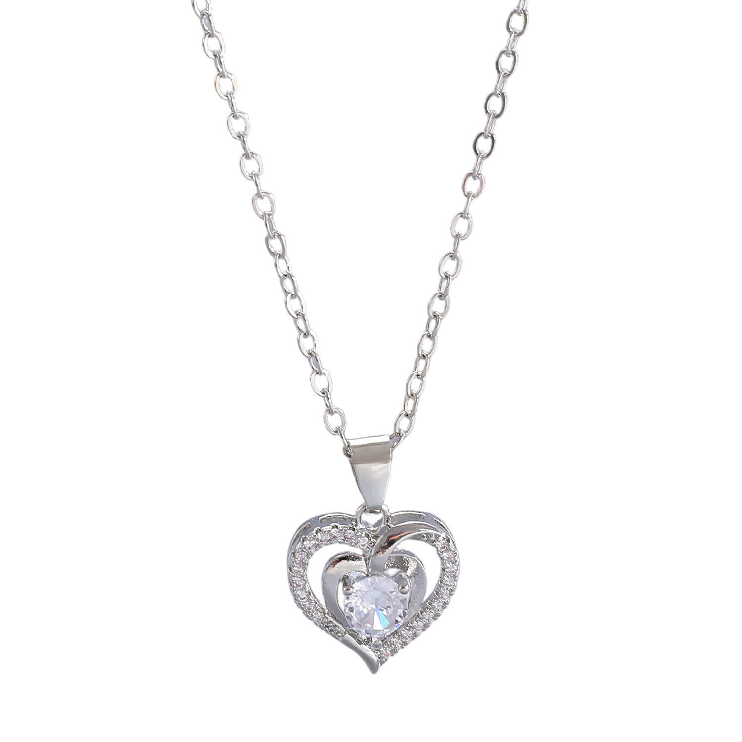 Ocean Heart Valentine's Day Copper Inlaid Zircon Heart Necklace Mother's Day Gift