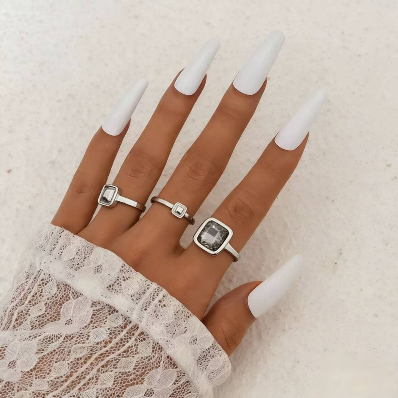 Luxury Acrylic Black Diamond Ring Minimalist Geometric Square Band