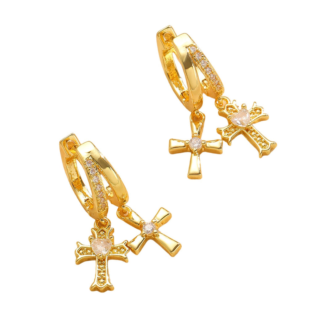 Shiny Zircon Double Cross Hoop Earrings Women Luxury Unique Design Earrings
