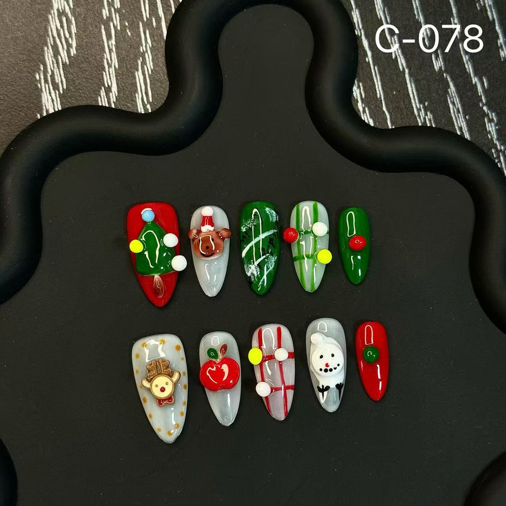 Christmas manicure nail piece, wearing a nail snowman atmosphere, high sense, pure handmade fake nails