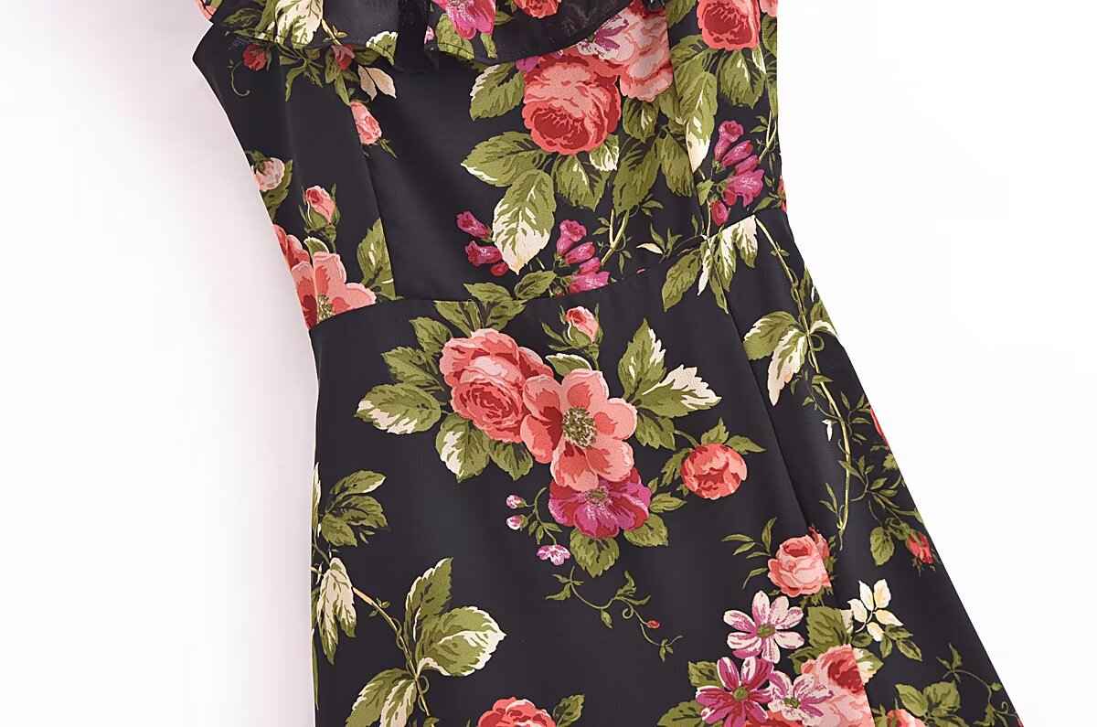 Slim and sexy side split waist mid-length dress, French retro square collar Print Chiffon Dress