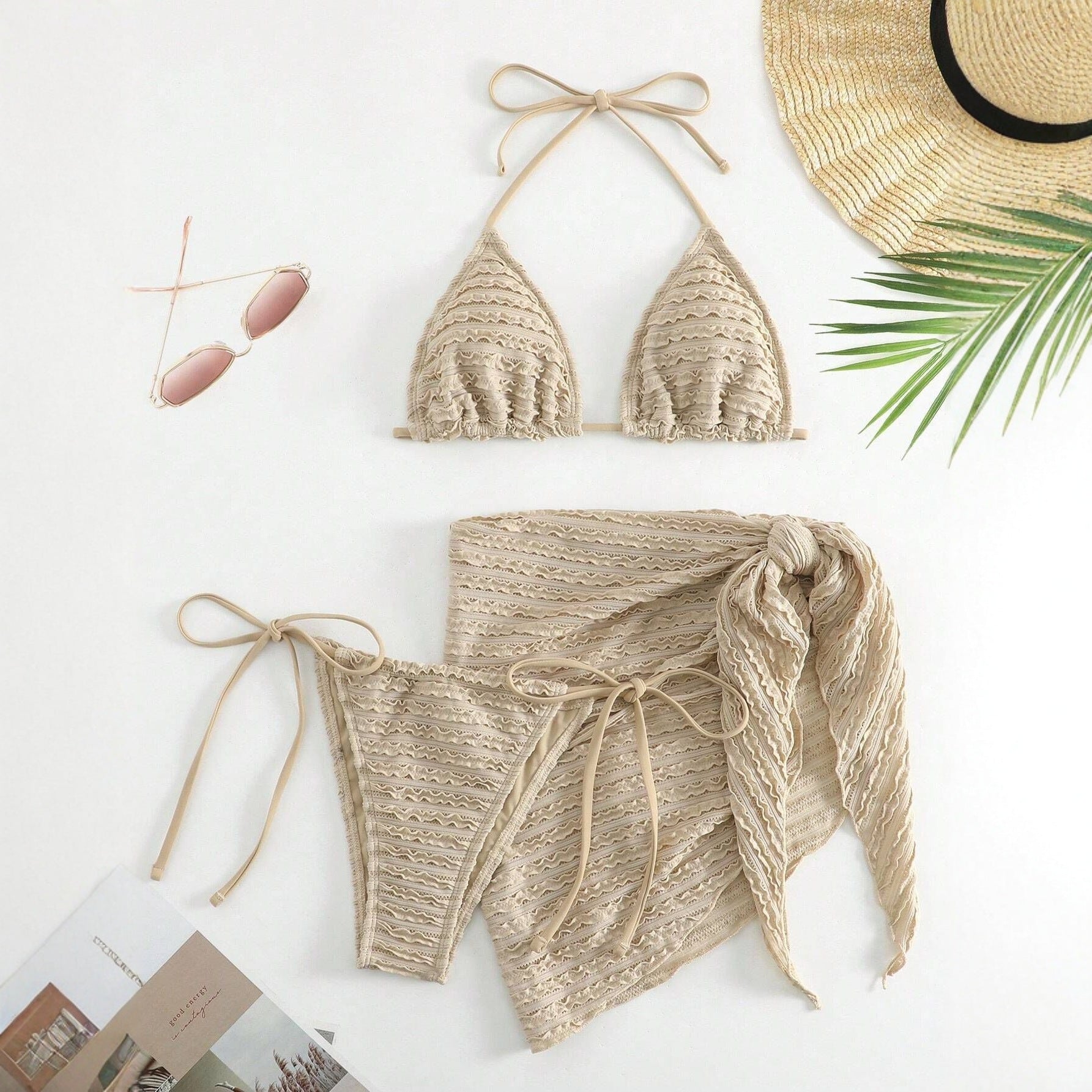 Swimsuit Bikini Separate Solid Color Sexy Bikini Three Piece Set