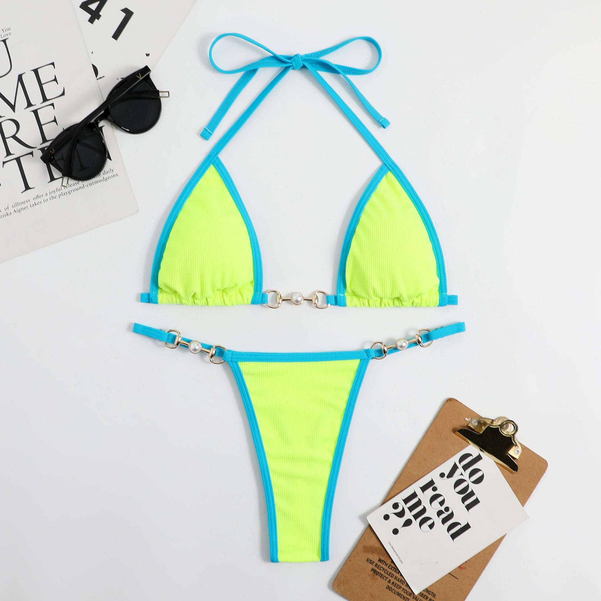 Swimwear Sexy Solid Metal Bikini Swimsuit Women's Bikini Set
