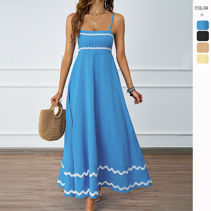 Spring and summer solid color lace splicing elegant suspender tube top super pendulum dress women