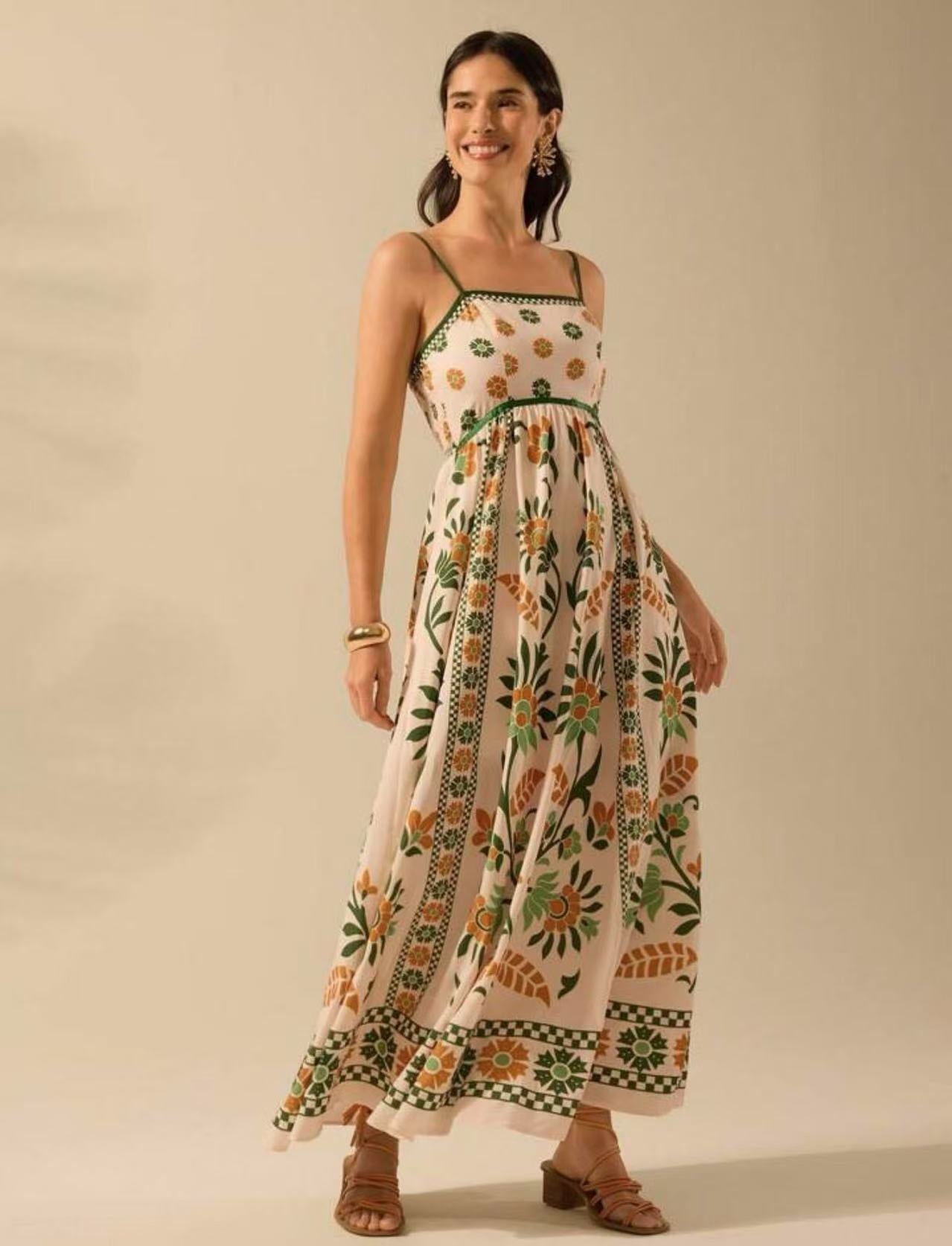 Women's Summer Floral Print Dress - Vacation Style Midi