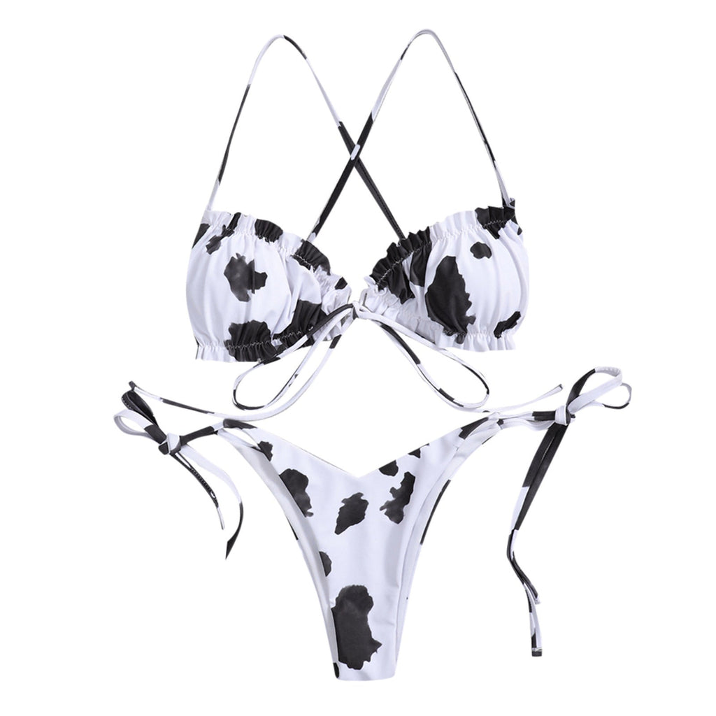 Swimsuit sexy lace-up women's print bikini bikini split swimsuit