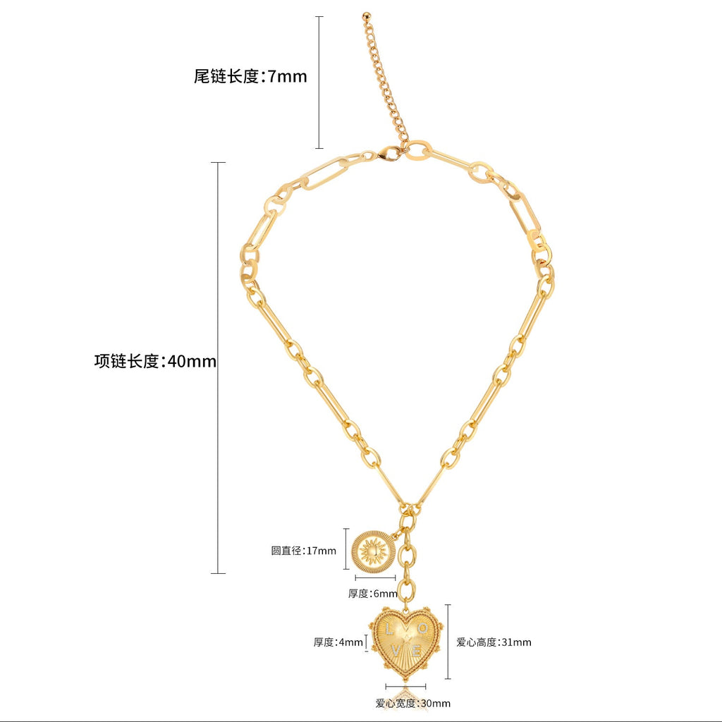 Heart Zircon Cuban Link Necklace - Gold Plated Chunky Paperclip Chain for Women & Men