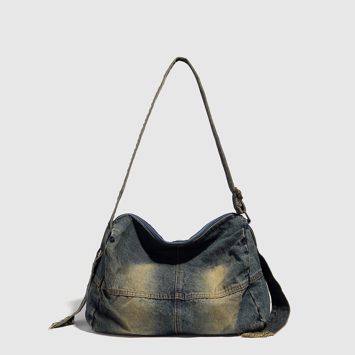 Washed old denim hobo bag, large capacity hobo shoulder bag, sweet cool babes shoulder Retro denim shoulder bag