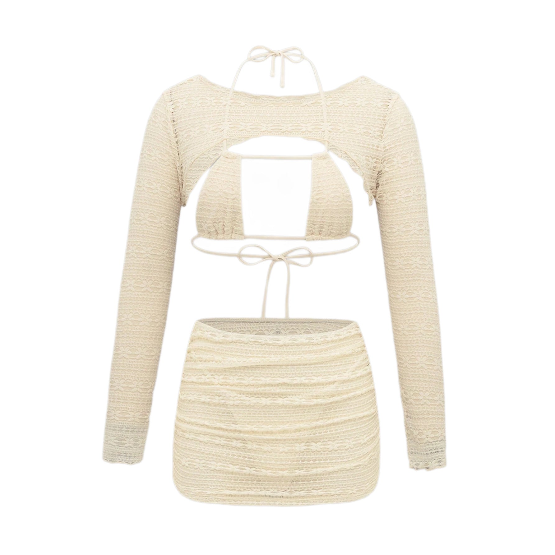 Sexy Bikini Swimsuit Long Sleeve Cover Up Skirt 4 Piece Set