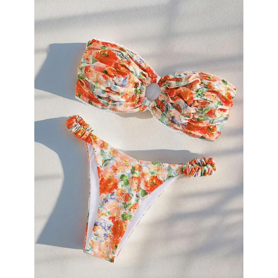 Tube Top Bikini Swimsuit Female Sexy Floral Hot Spring Resort Split Swimsuit Swimming Mod Floral Bandeau Bikini Swimsuit