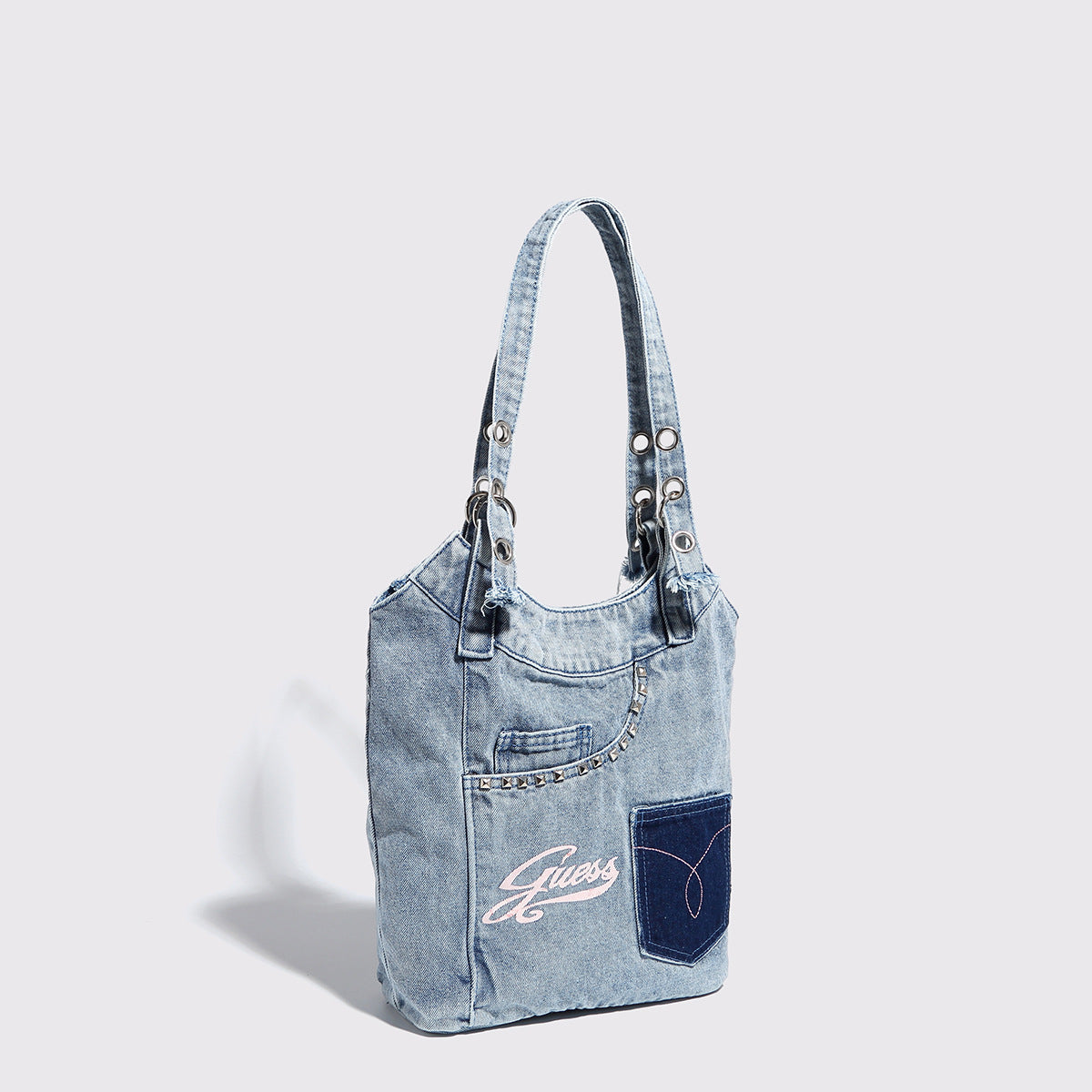 Washed denim shoulder bag, Spice girl sweet cool retro hobo bag, fashionable splicing shoulder bag, versatile hobo women's bag