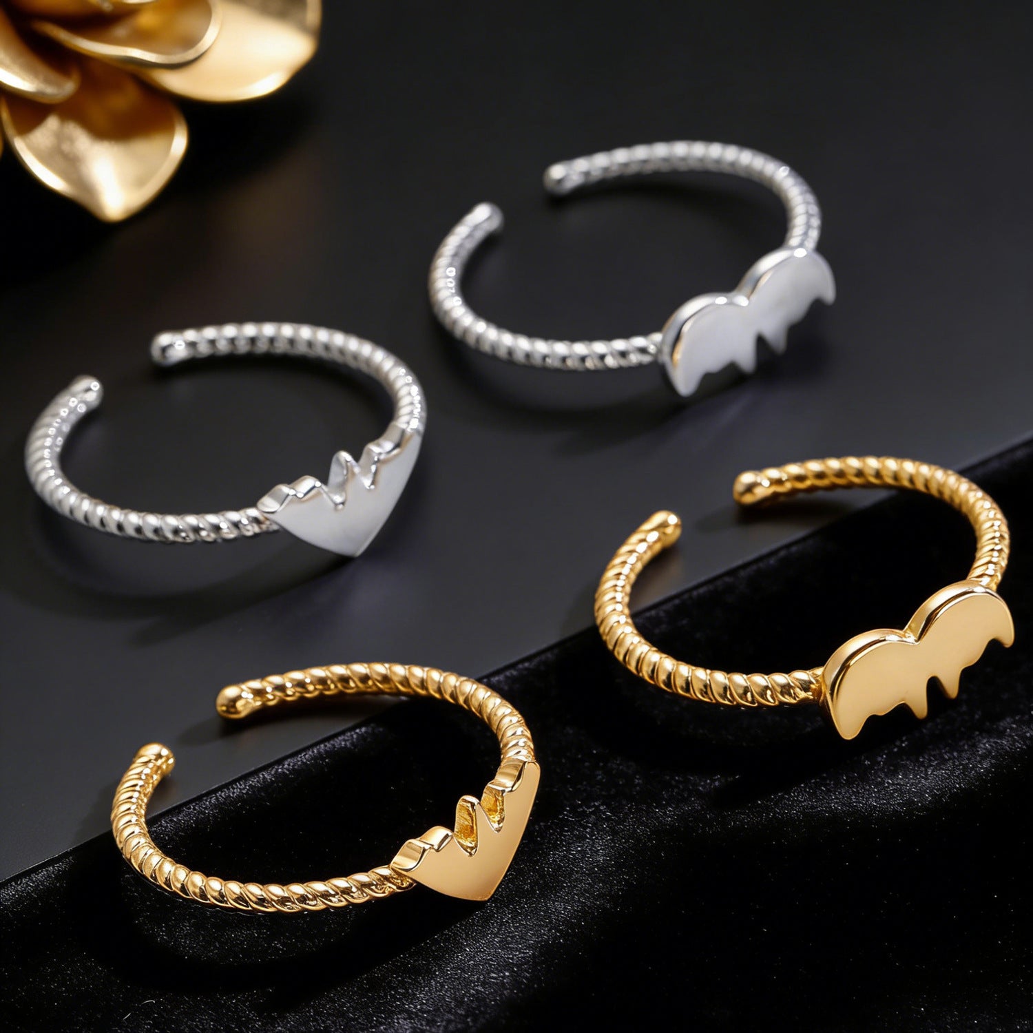 Niche Couple Matching Rings Fashion 14K Gold Plated Copper Heart Band for Women