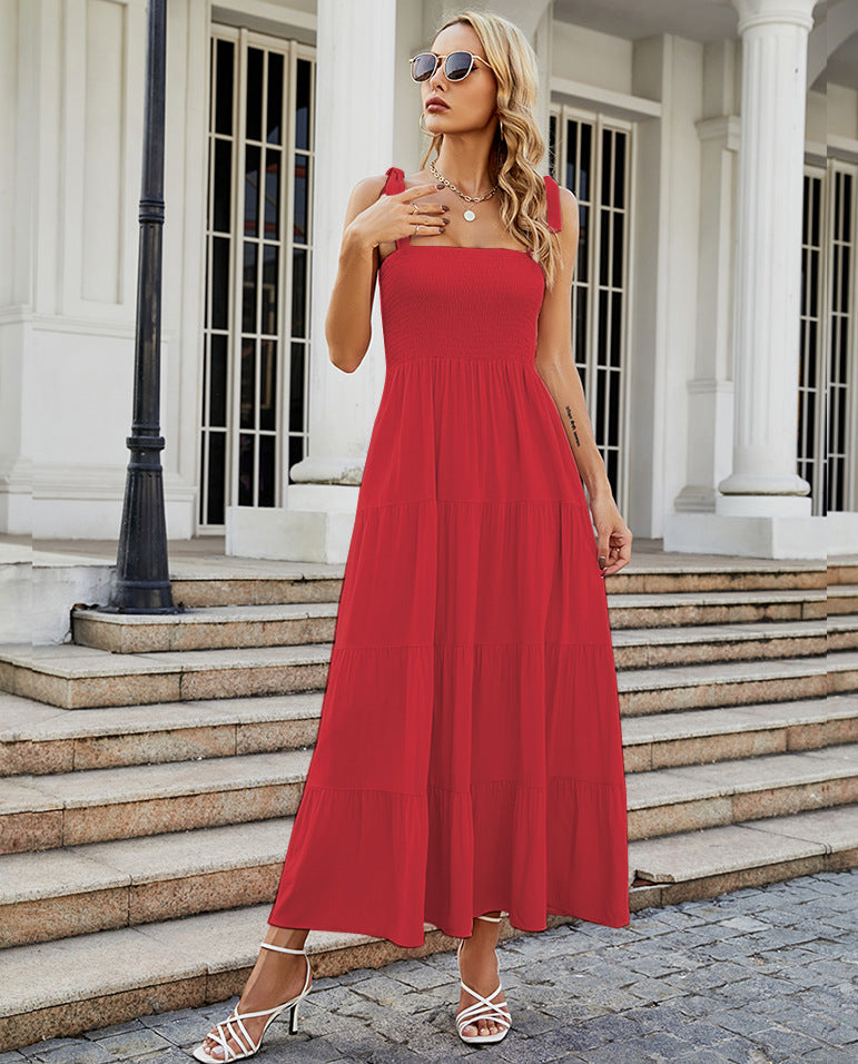 Sleeveless Floral Print Long Suspender Dress - Spice Girl Inspired A-Line Sundress for Tea Party & Casual Wear