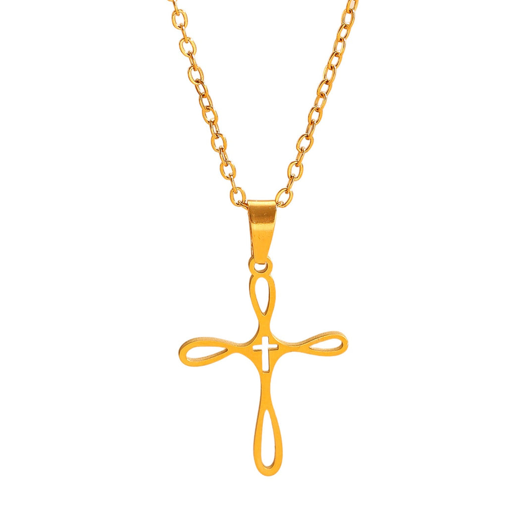 Cross Pendant Stainless Steel Clavicle Chain & Earrings Set Simple Daily Jewelry