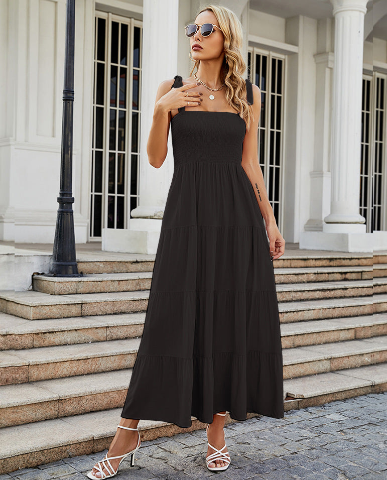 Sleeveless Floral Print Long Suspender Dress - Spice Girl Inspired A-Line Sundress for Tea Party & Casual Wear