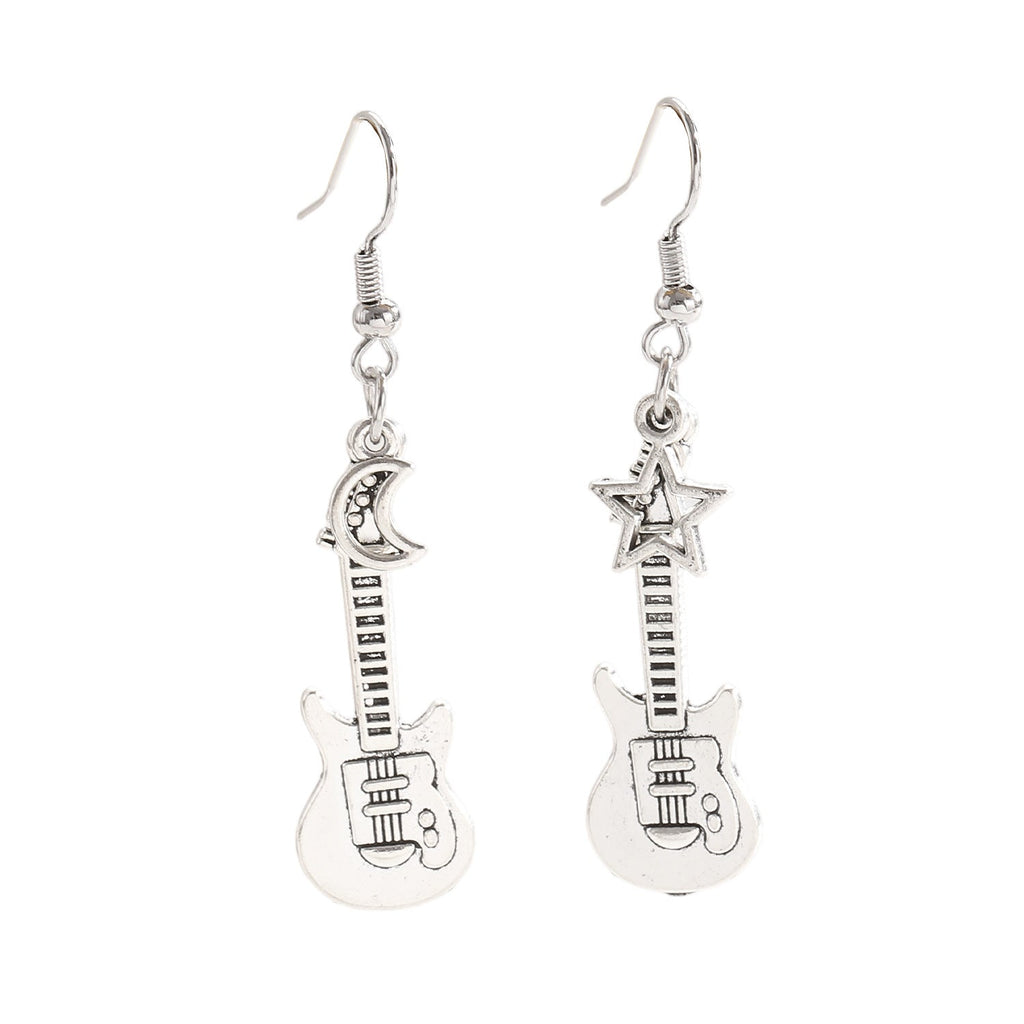 Fashion Guitar Music Instrument Necklace & Earrings Women Hip Hop Moon Star Pendant