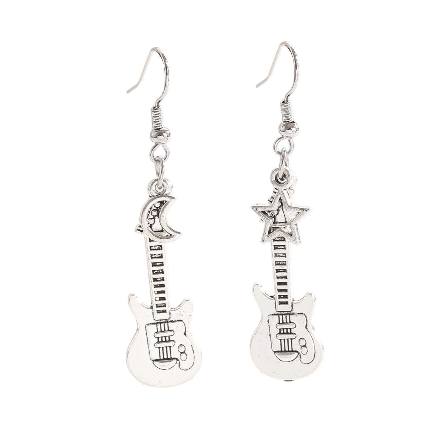 Fashion Guitar Music Instrument Necklace & Earrings Women Hip Hop Moon Star Pendant