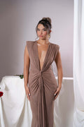 Sexy women's sleeveless super deep V slim waist pleated temperament fishtail jumpsuit