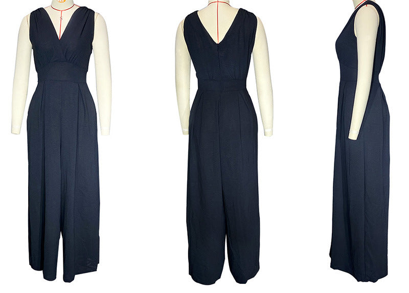 Sleeveless Jumpsuit High Waist Slim Straight Leg Wide