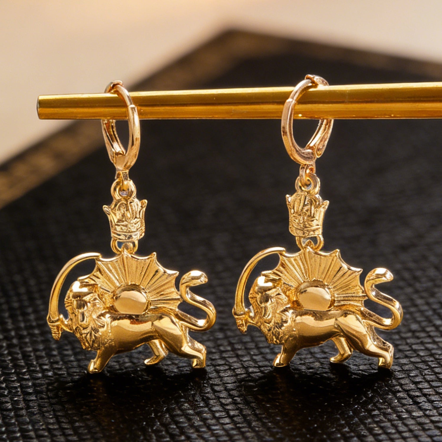Vintage Crown Lion Sun Pattern Gold Pendant Earrings Necklace Punk Stainless Steel Set