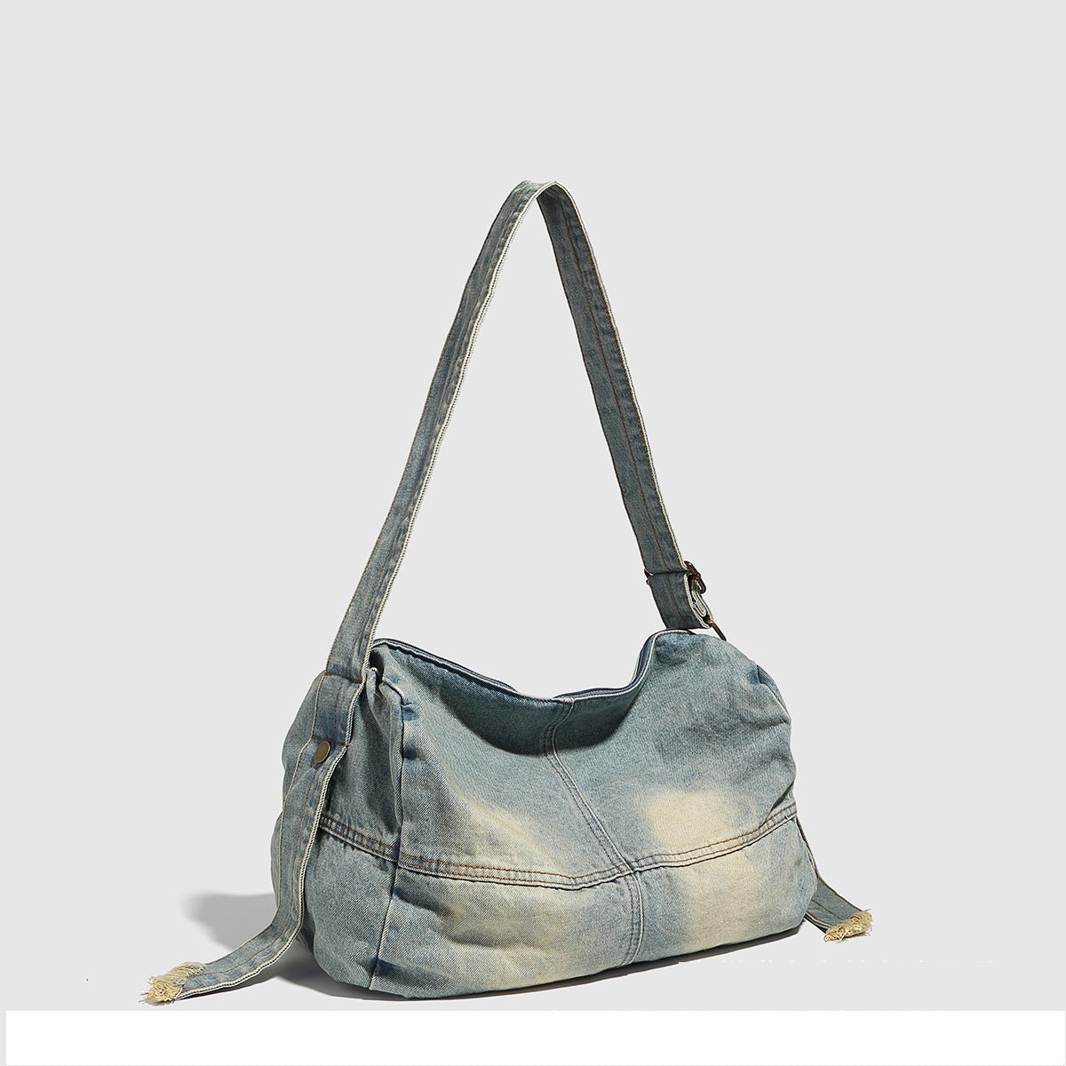 Washed old denim hobo bag, large capacity hobo shoulder bag, sweet cool babes shoulder Retro denim shoulder bag