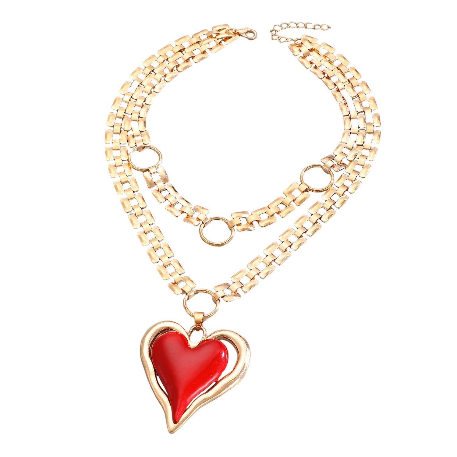 Vintage Zinc Alloy Necklace, Exaggerated Hollow Heart Resin Pendant, Retro Clavicle Chain