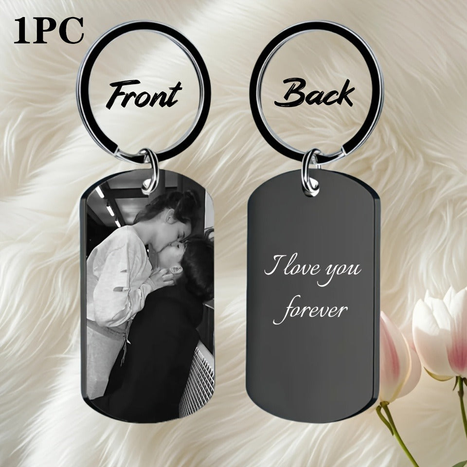 Stainless Steel Necklace Men and Women Personalized Custom Keychain with Pictures - Double Sided Engraving Photo Text Customized Key Chains for Men Boyfriend