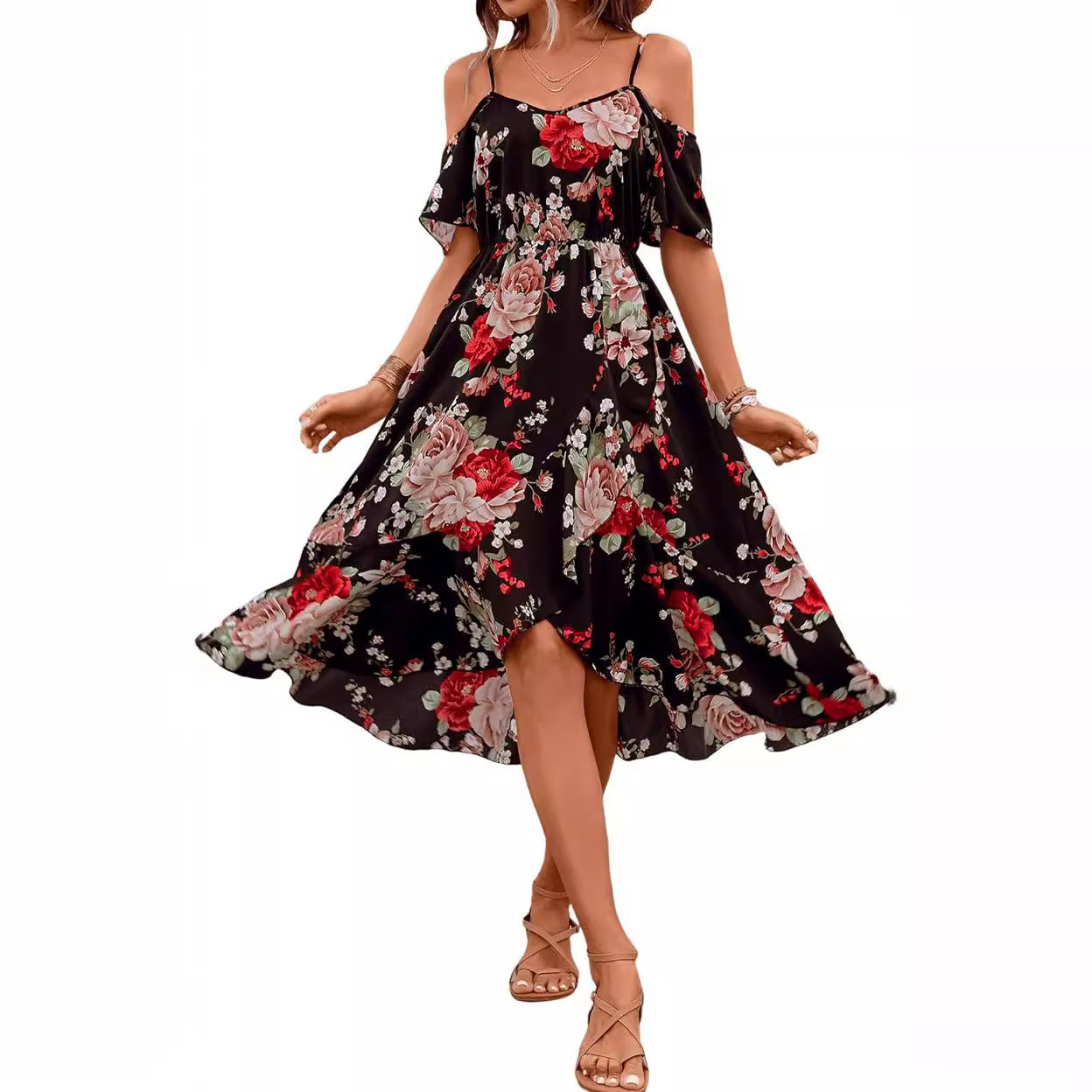Women's Bohemian Printed Dress Spaghetti Strap Dress Artistic Style