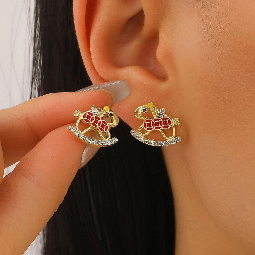 Luxury Festive Pony Stud Earrings Lucky "Rich Immediately" Fashion Earrings